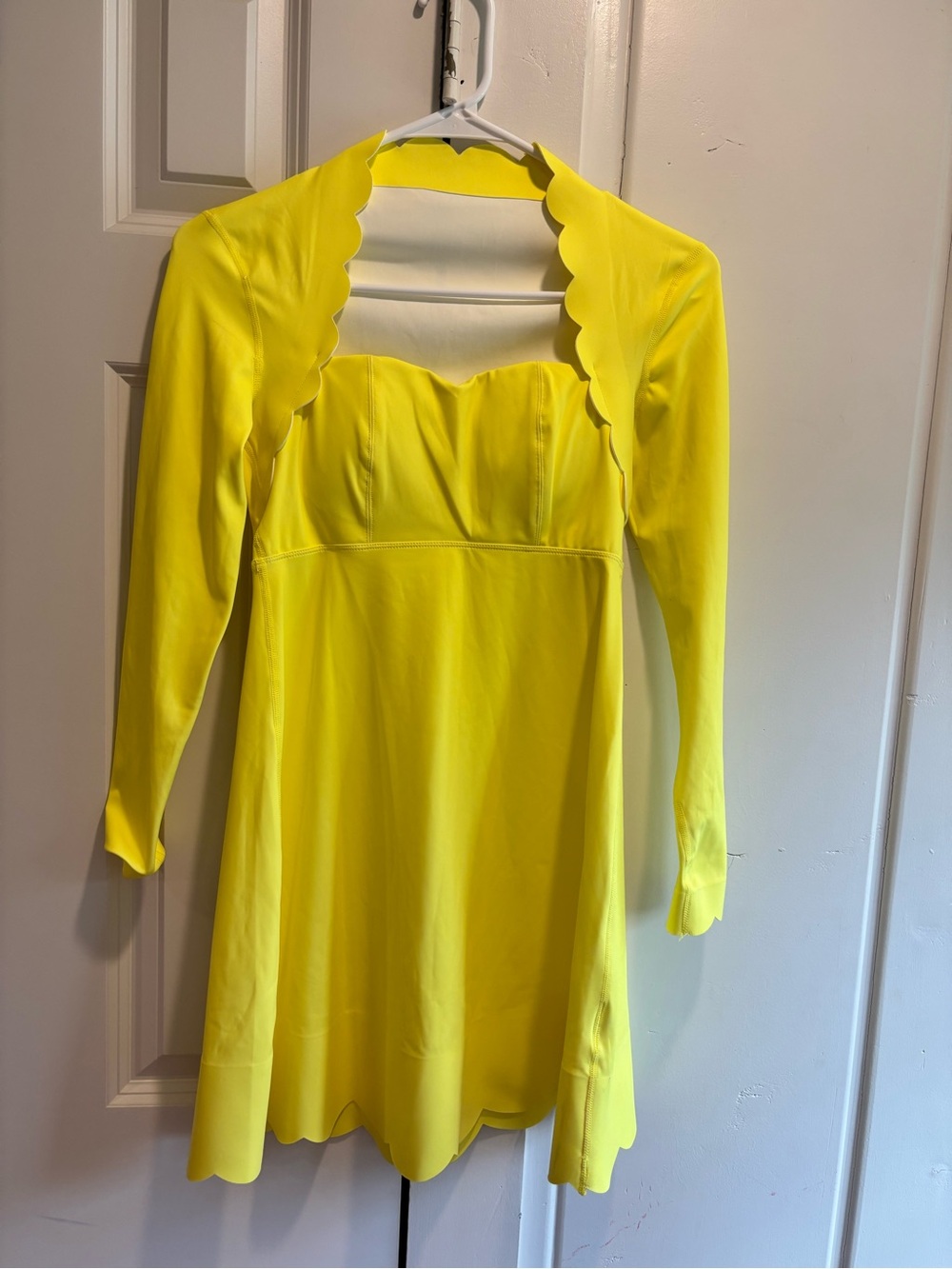 Bright Yellow Scallop Edge Athletic Dress with Long Sleeves